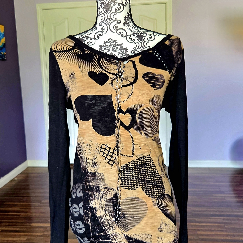 Desigual Artistic Black and Tan Long Sleeve Top